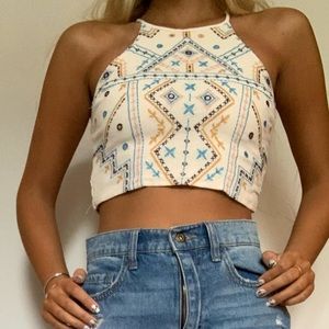 XHILARATION BEADED HIGH NECK CROP